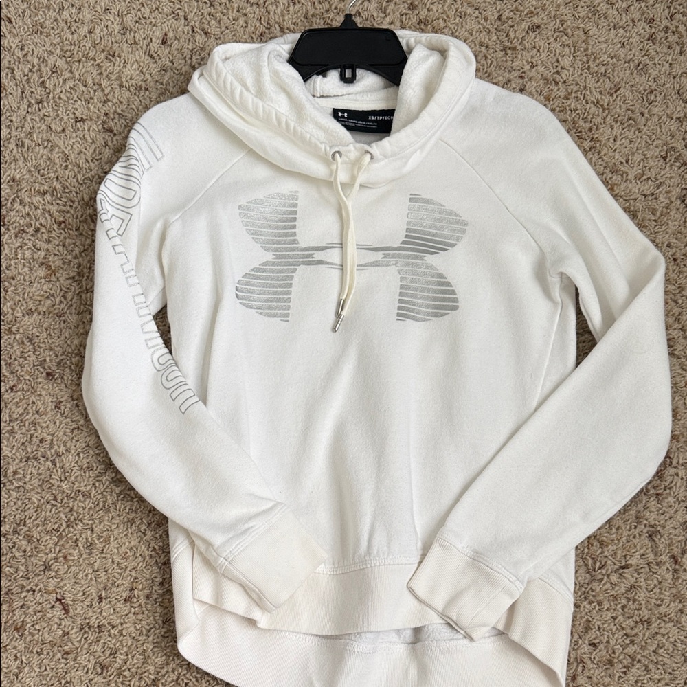 Under Armour Women's Cream Hoodie with Silver Logo